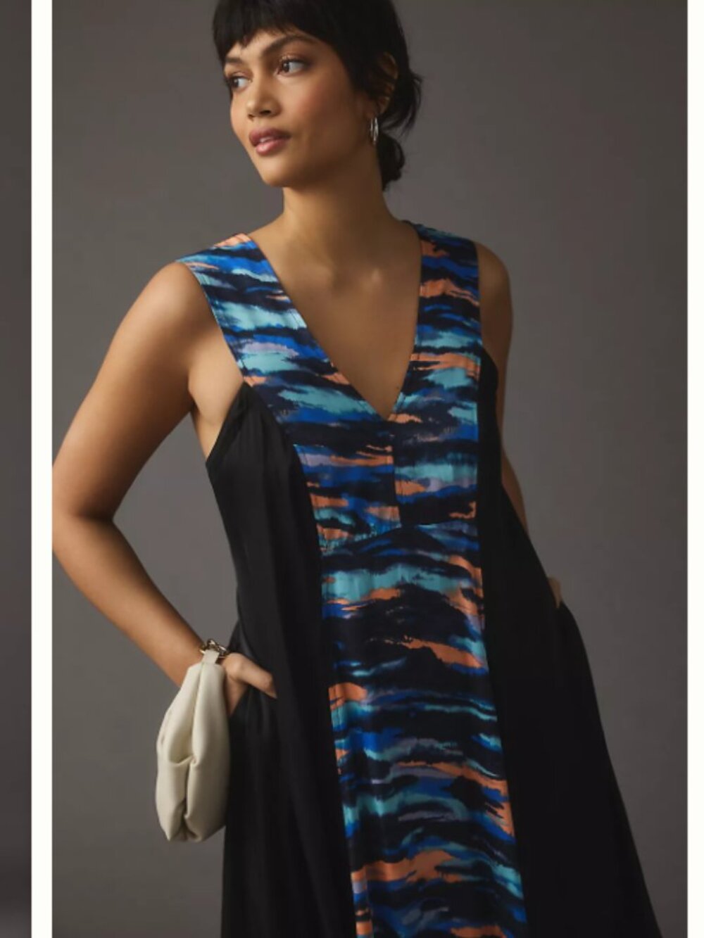 Maeve Black V-neck Maxi Dress Watercolor size 6 NWT - Picture 5 of 14